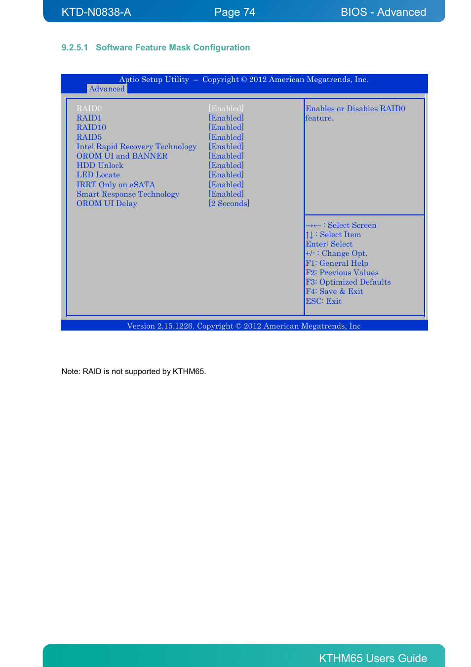 1 software feature mask configuration, Bios - advanced | Kontron KTHM65-mITX User Manual | Page 74 / 129