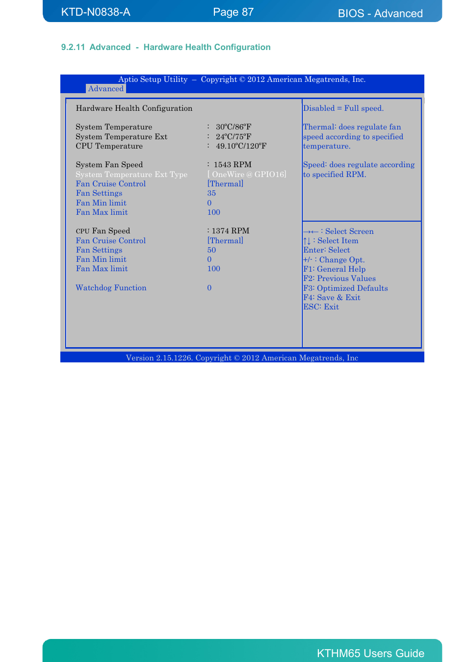 11 advanced - hardware health configuration, Advanced - hardware health configuration, Bios - advanced | Kontron KTHM65-mITX User Manual | Page 87 / 129