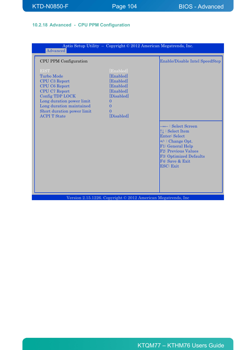 18 advanced - cpu ppm configuration, Advanced - cpu ppm configuration, Bios - advanced | Kontron KTHM76-mITX User Manual | Page 104 / 140