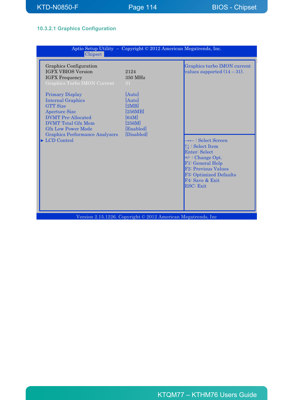 1 graphics configuration, Bios - chipset | Kontron KTHM76-mITX User Manual | Page 114 / 140