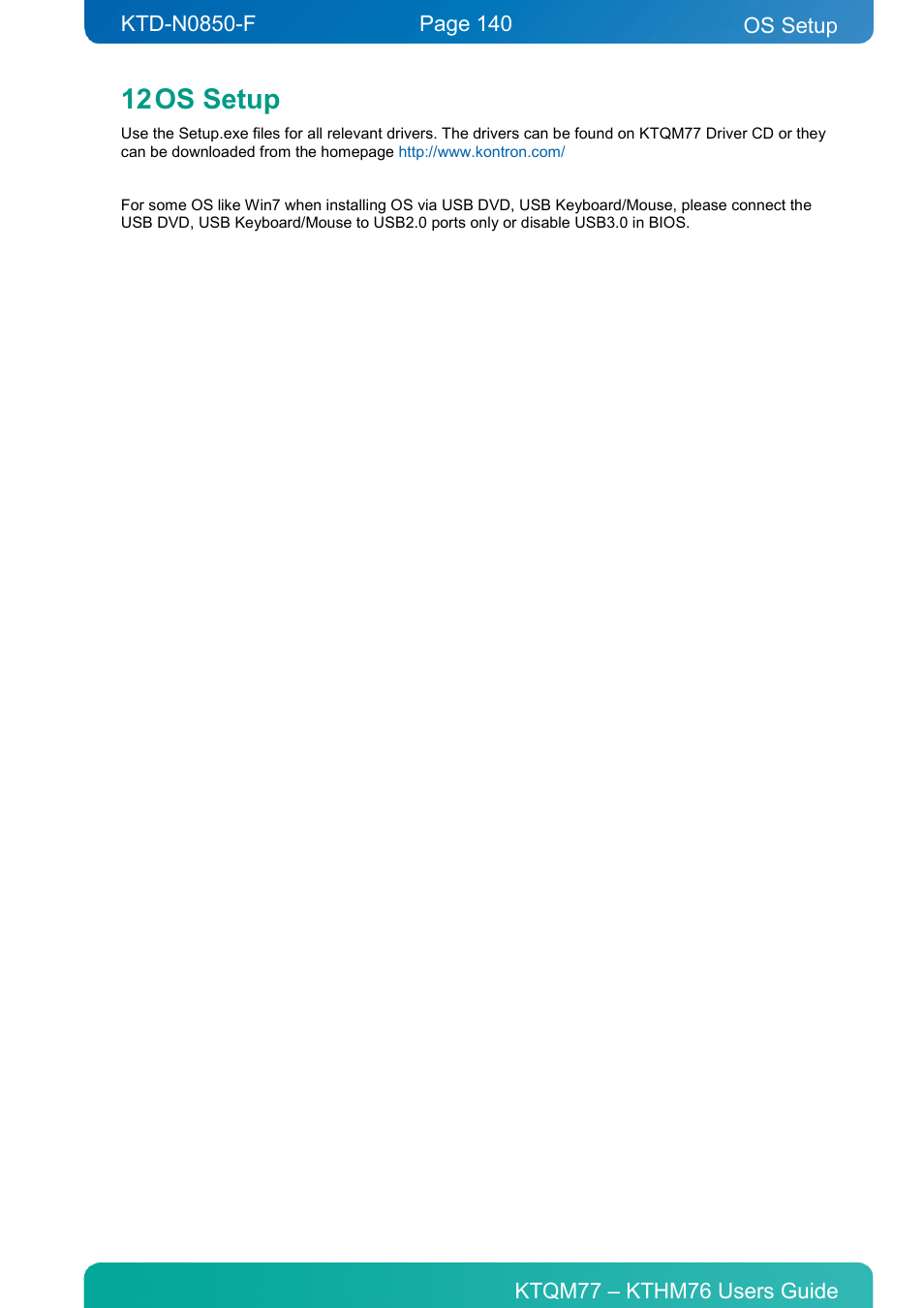 12 os setup, Os setup | Kontron KTHM76-mITX User Manual | Page 140 / 140