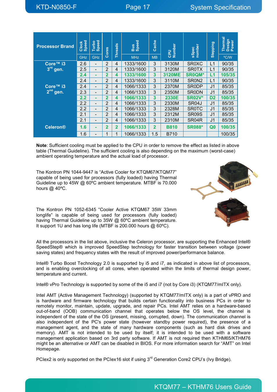 System specification | Kontron KTHM76-mITX User Manual | Page 17 / 140