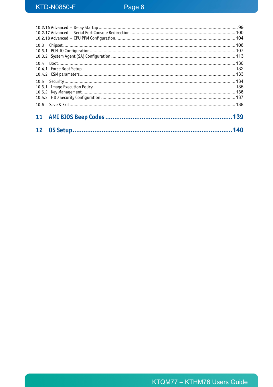 Ami bios beep codes, Os setup | Kontron KTHM76-mITX User Manual | Page 6 / 140