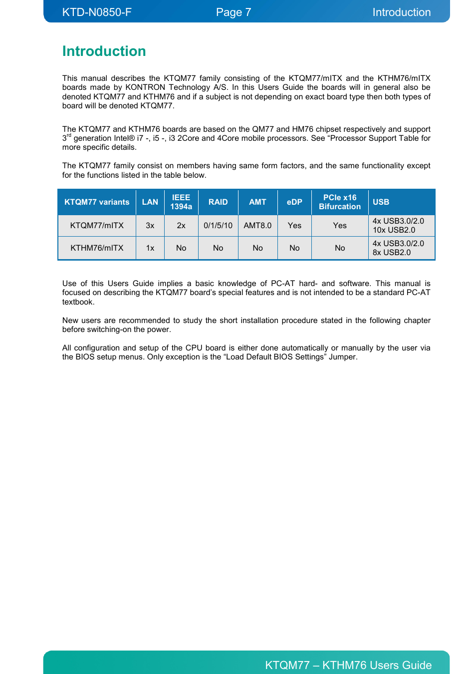 Introduction | Kontron KTHM76-mITX User Manual | Page 7 / 140