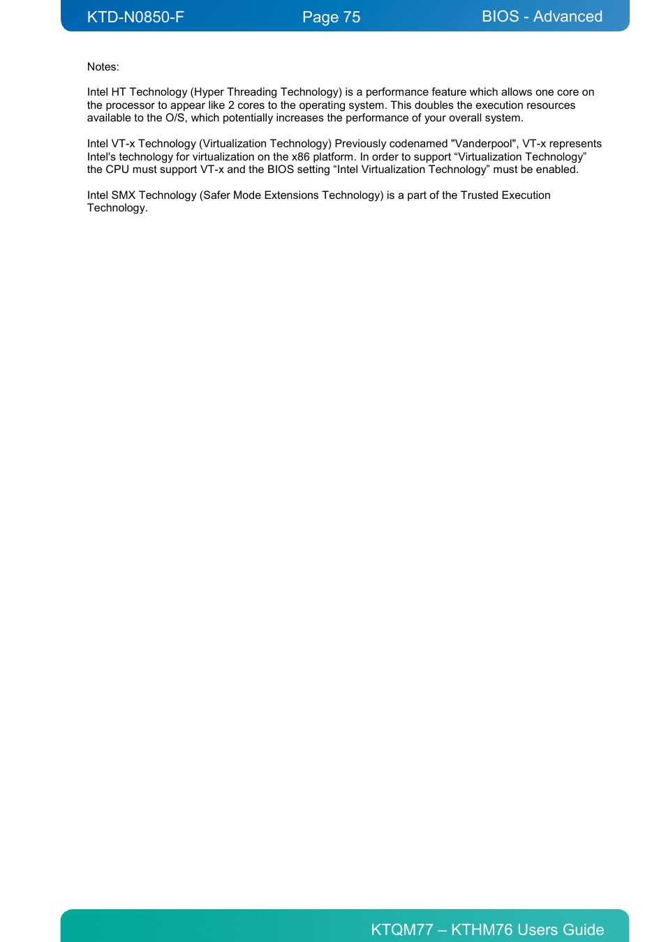 Bios - advanced | Kontron KTHM76-mITX User Manual | Page 75 / 140