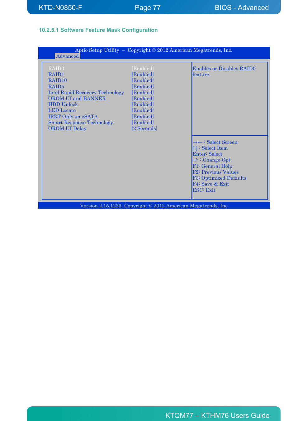 1 software feature mask configuration, Bios - advanced | Kontron KTHM76-mITX User Manual | Page 77 / 140