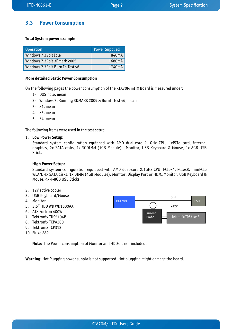 3 power consumption, Power consumption | Kontron KTA70M-mITX User Manual | Page 16 / 88