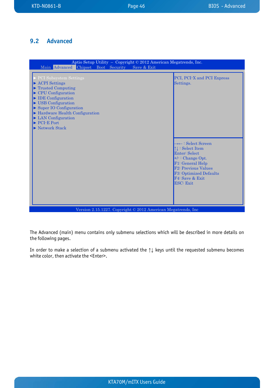 2 advanced, Advanced, Kta70m/mitx users guide kta70m/mitx users guide | Kontron KTA70M-mITX User Manual | Page 53 / 88