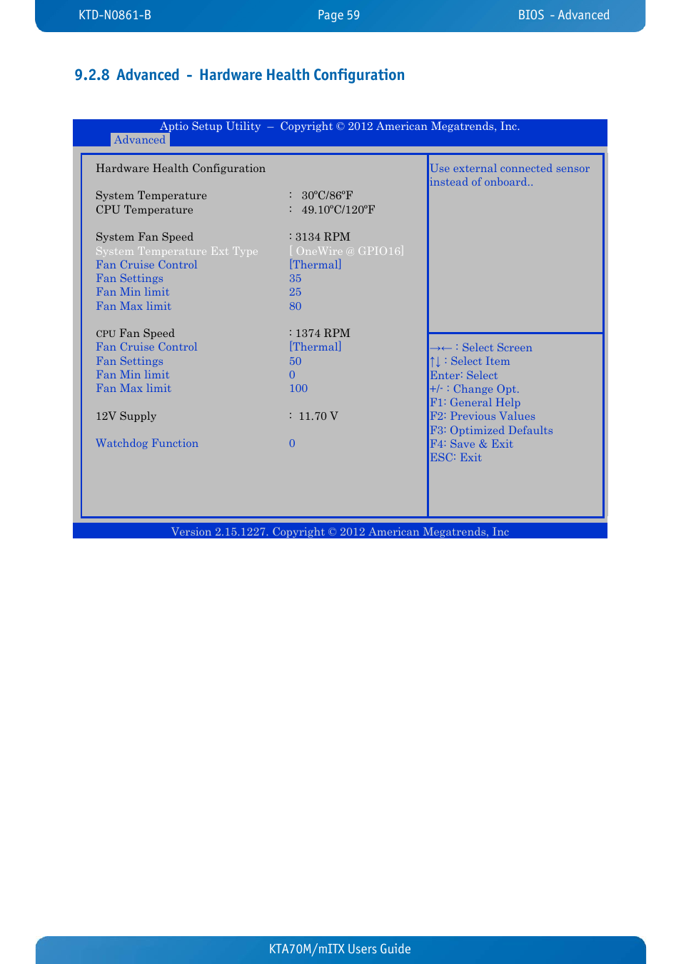 8 advanced - hardware health configuration, Advanced - hardware health configuration, Kta70m/mitx users guide kta70m/mitx users guide | Kontron KTA70M-mITX User Manual | Page 66 / 88