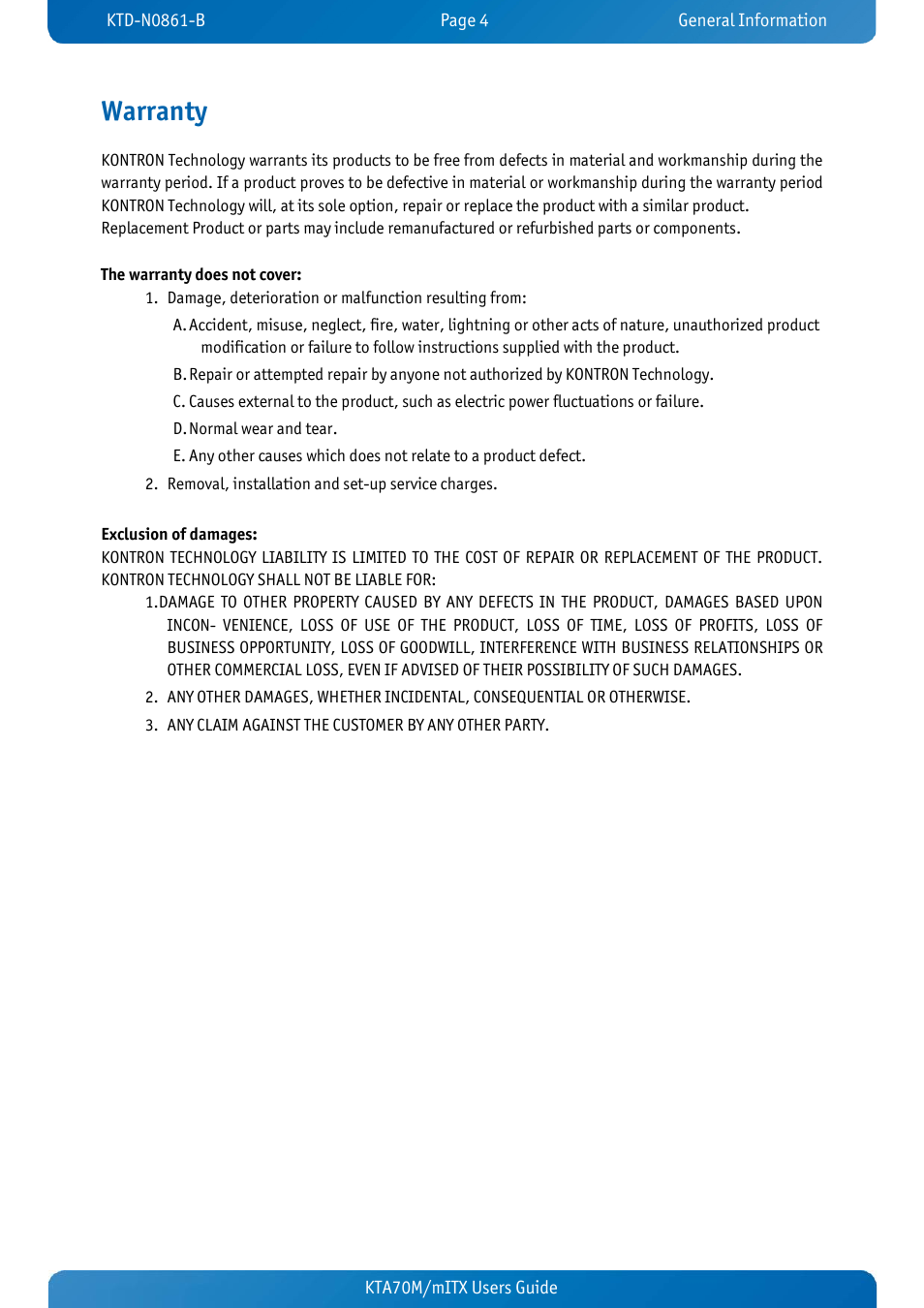 Warranty | Kontron KTA70M-mITX User Manual | Page 7 / 88