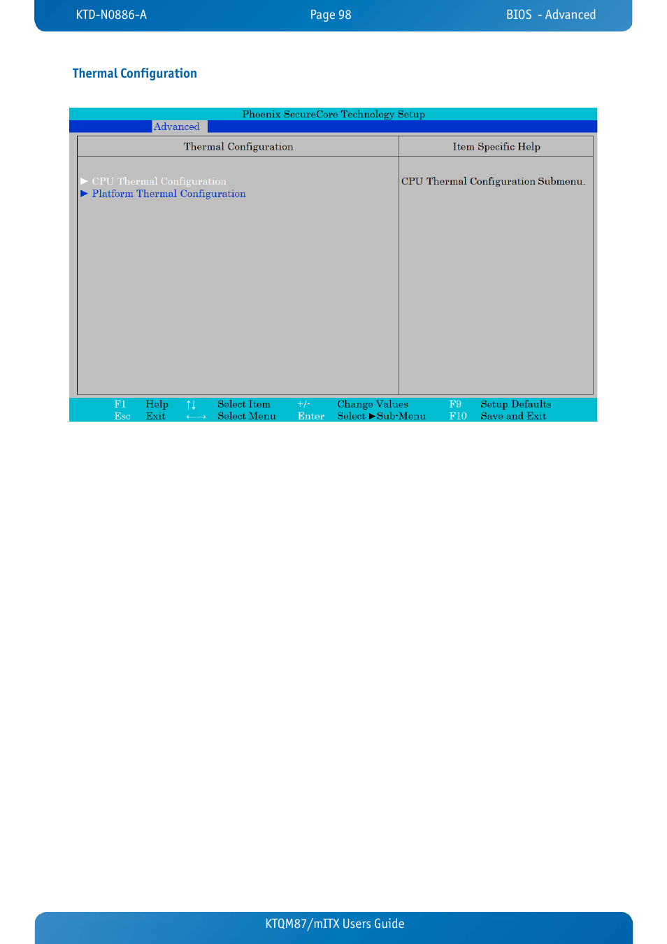 Thermal configuration, Ktqm87/mitx users guide thermal configuration | Kontron KTQM87-mITX User Manual | Page 100 / 110