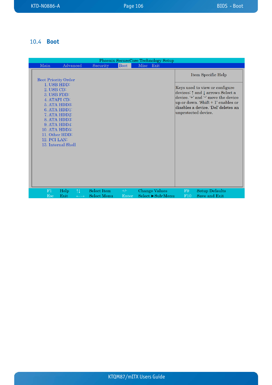 4 boot, Boot, Boot 10.4 | Ktqm87/mitx users guide | Kontron KTQM87-mITX User Manual | Page 108 / 110