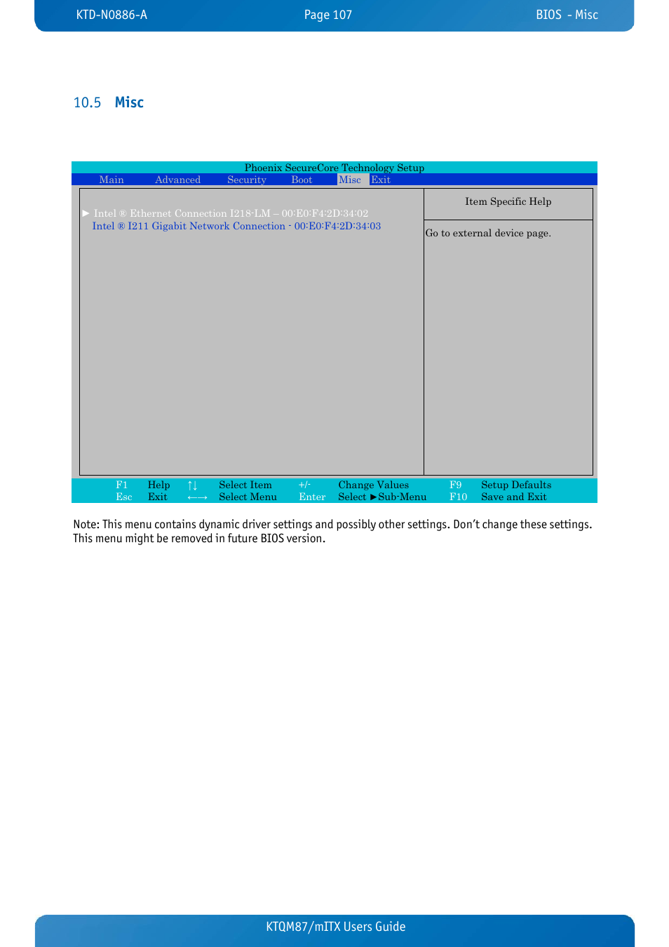 5 misc, Misc, Misc 10.5 | Ktqm87/mitx users guide | Kontron KTQM87-mITX User Manual | Page 109 / 110