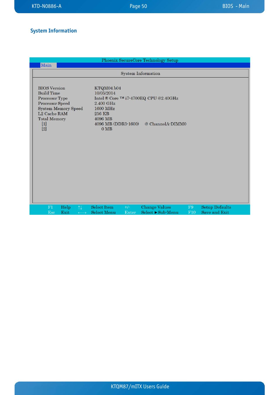 System information, Ktqm87/mitx users guide system information | Kontron KTQM87-mITX User Manual | Page 52 / 110