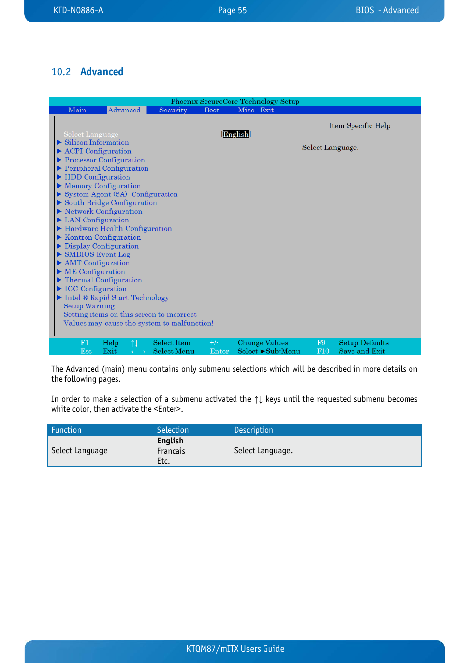 2 advanced, Advanced, Advanced 10.2 | Ktqm87/mitx users guide | Kontron KTQM87-mITX User Manual | Page 57 / 110