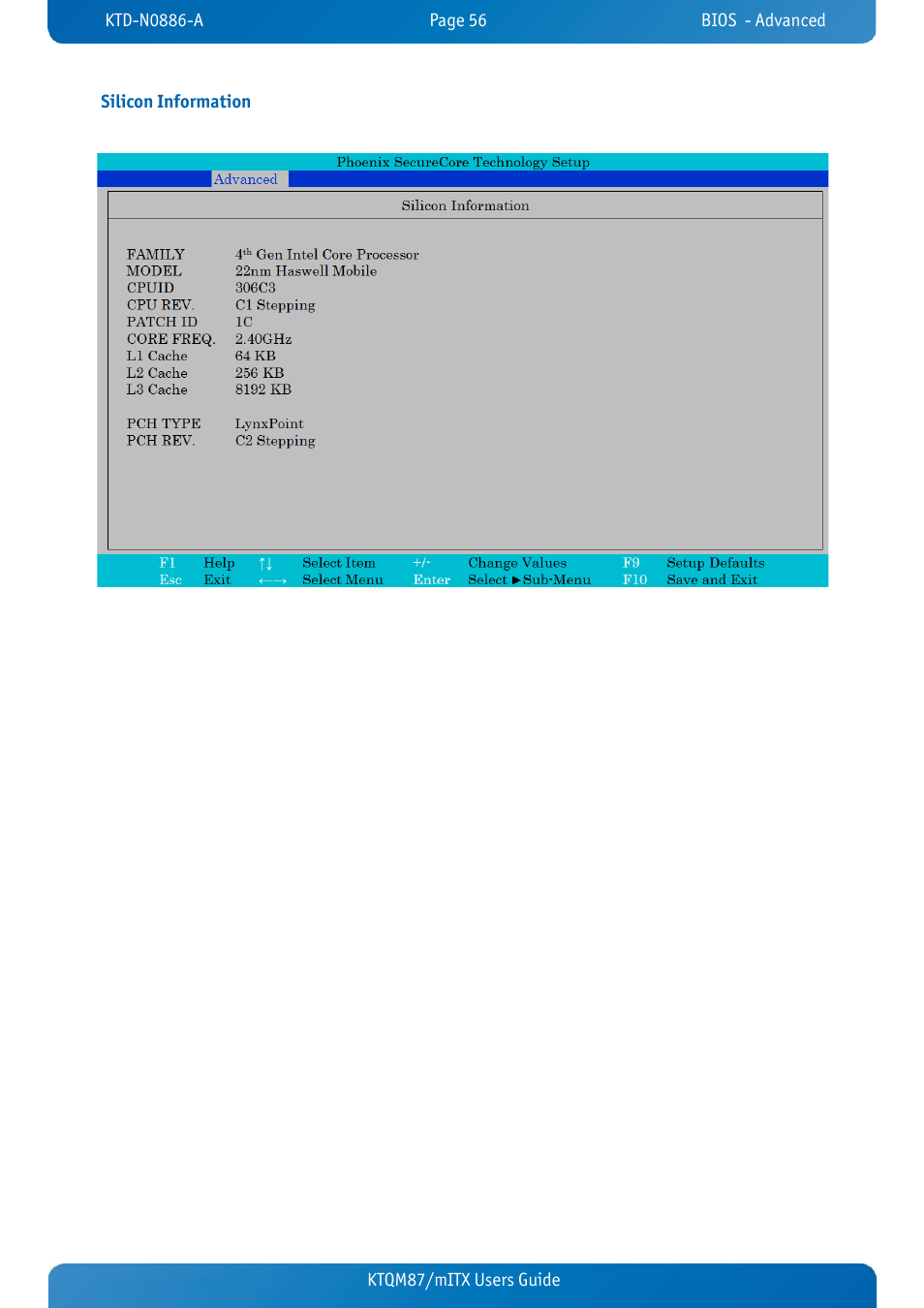 Silicon information, Ktqm87/mitx users guide silicon information | Kontron KTQM87-mITX User Manual | Page 58 / 110