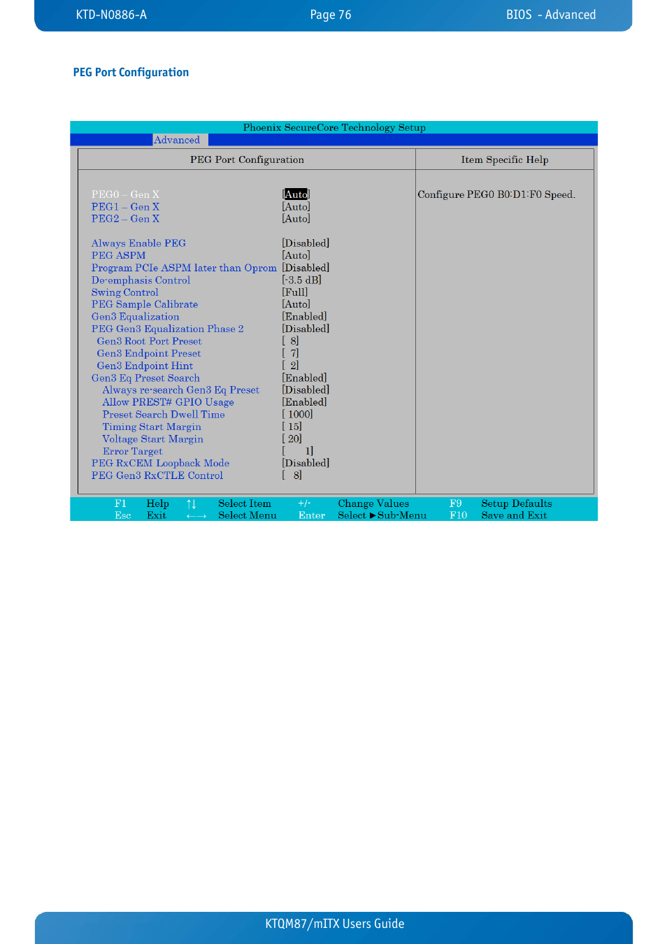 Peg port configuration, Ktqm87/mitx users guide | Kontron KTQM87-mITX User Manual | Page 78 / 110