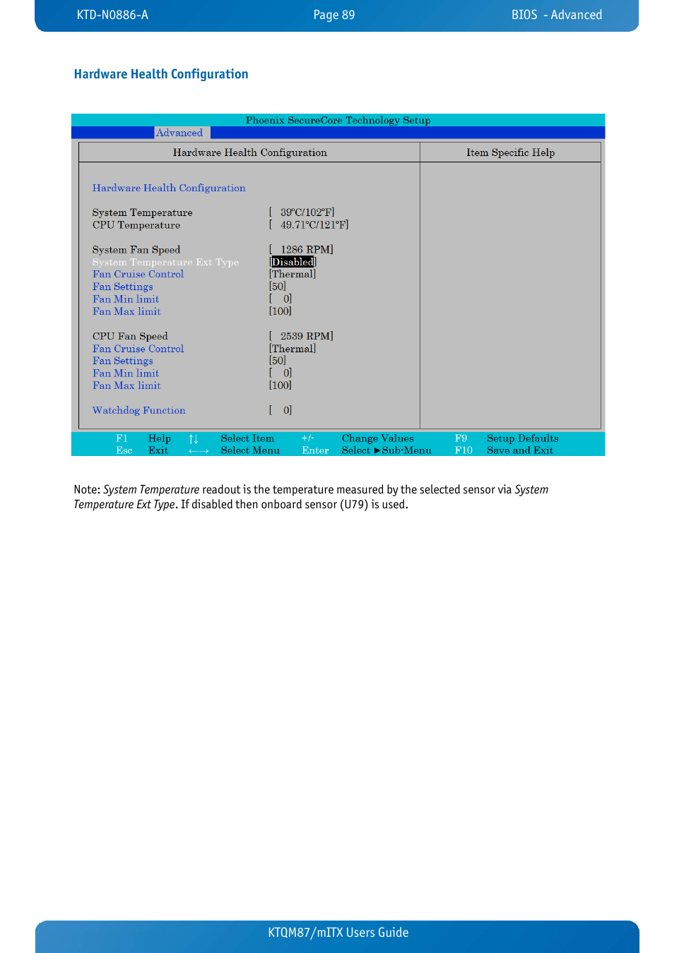 Hardware health configuration | Kontron KTQM87-mITX User Manual | Page 91 / 110