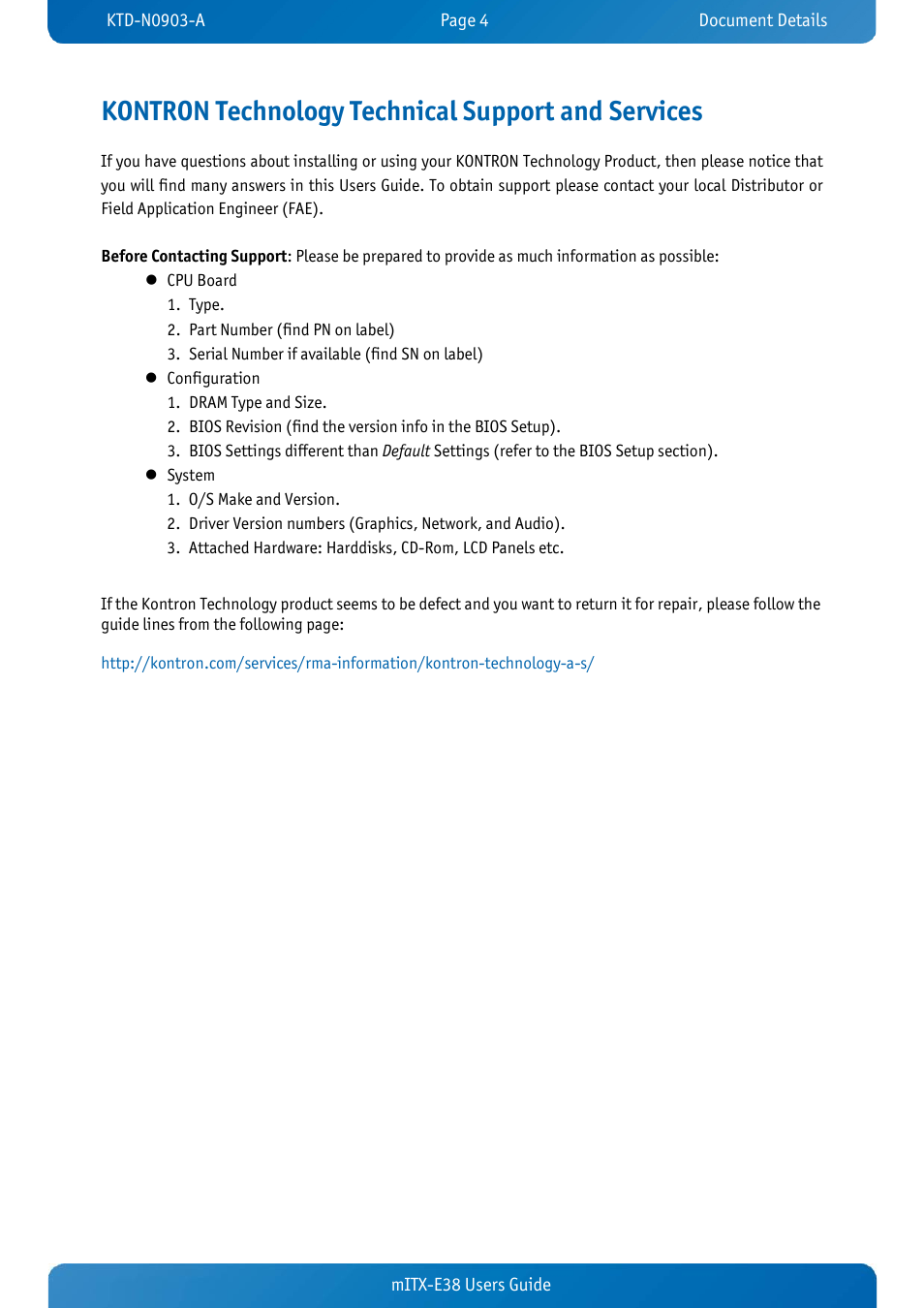 Kontron technology technical support and services | Kontron mITX-E38 User Manual | Page 6 / 43