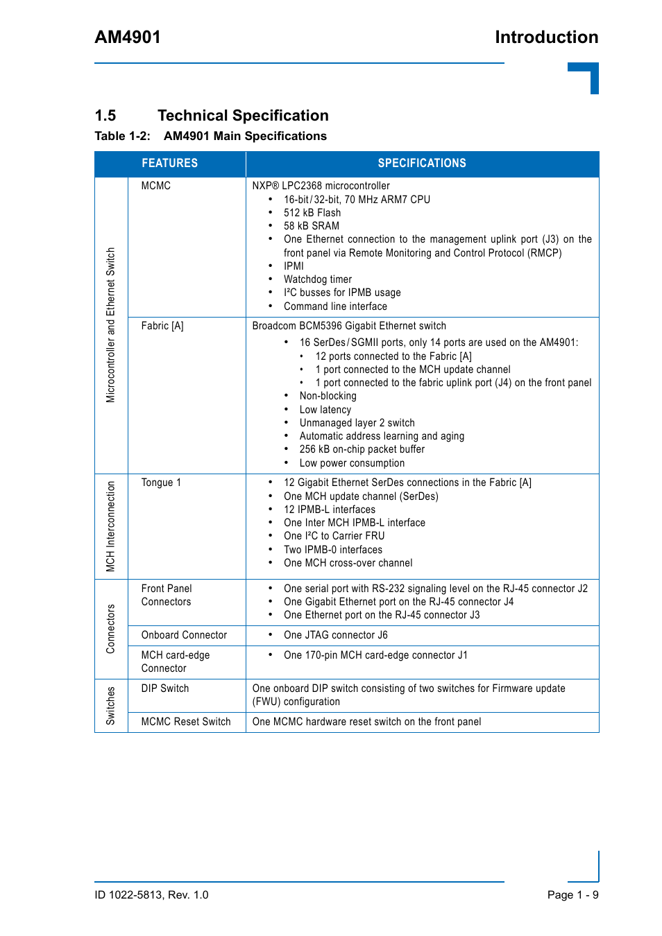 5 technical specification, 5 technical specification - 9, Am4901 introduction | Kontron AM4901 User Manual | Page 25 / 28