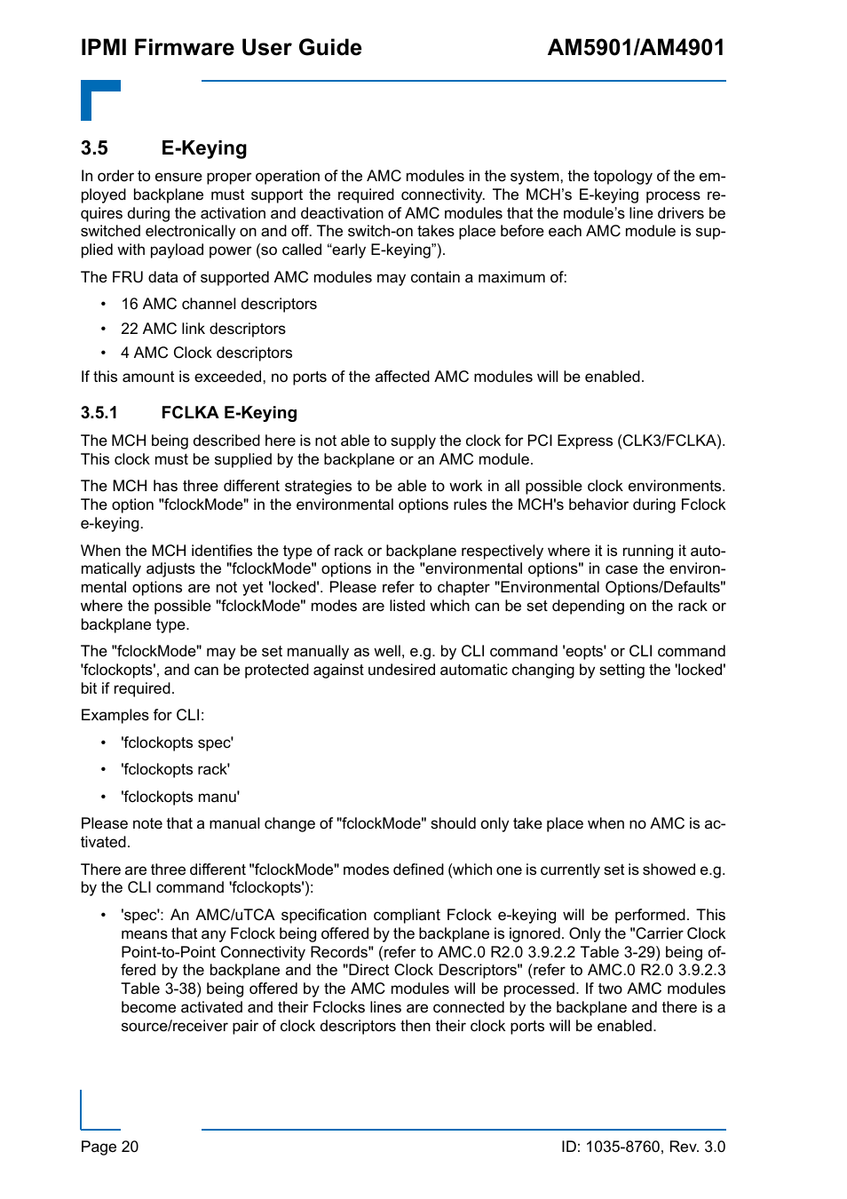 5 e-keying, 1 fclka e-keying, Fclka e-keying | Kontron AM4901 IPMI User Manual | Page 20 / 92