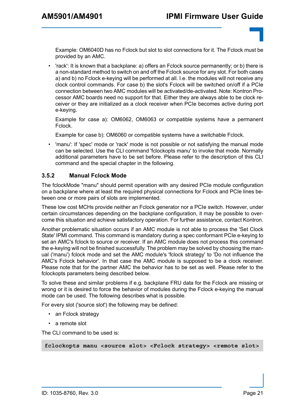 2 manual fclock mode, Manual fclock mode | Kontron AM4901 IPMI User Manual | Page 21 / 92