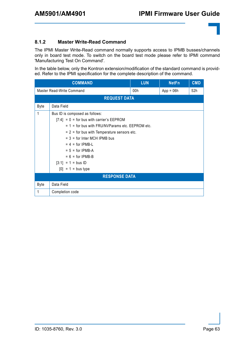 2 master write-read command, Master write-read command | Kontron AM4901 IPMI User Manual | Page 63 / 92