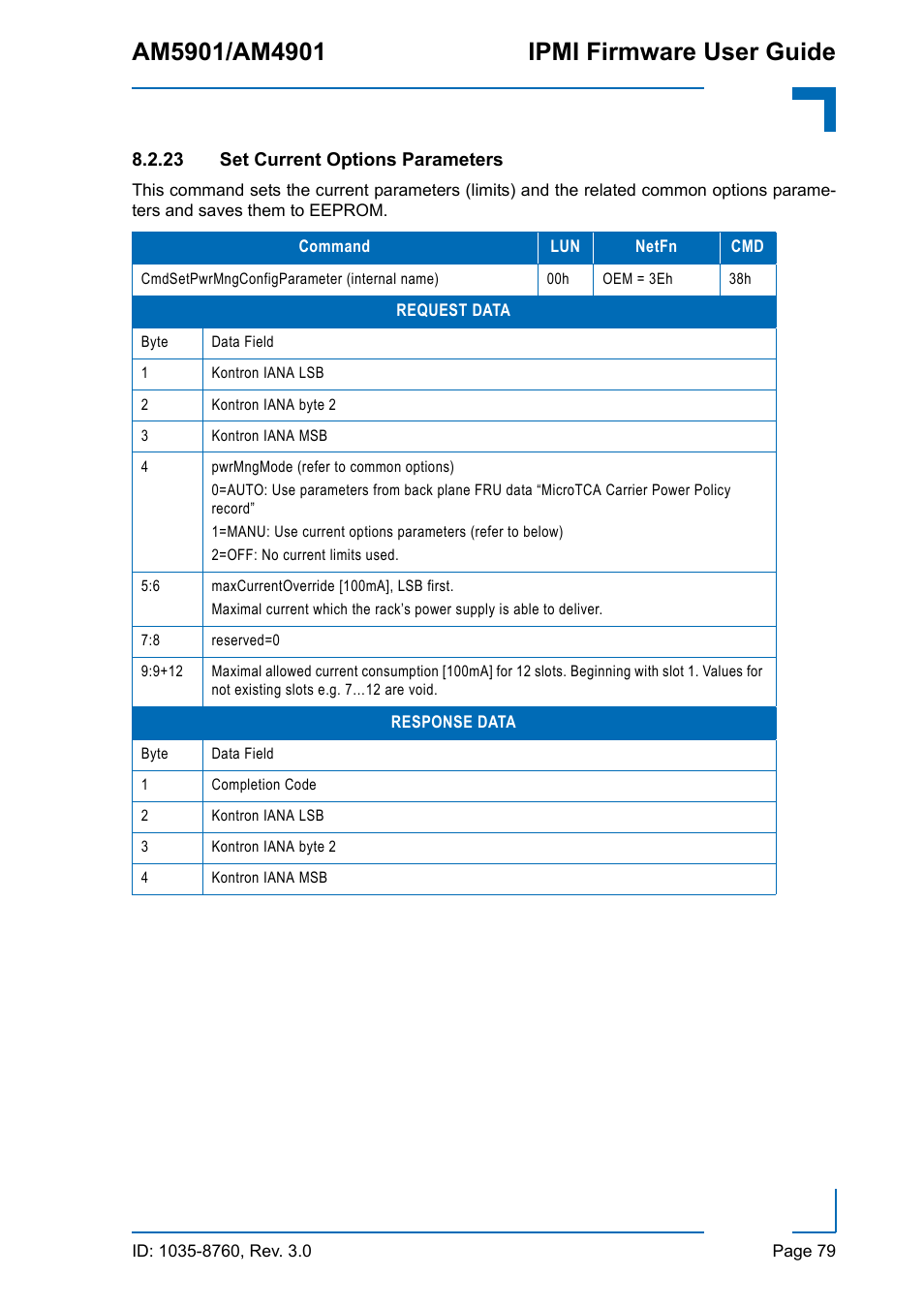 23 set current options parameters | Kontron AM4901 IPMI User Manual | Page 79 / 92