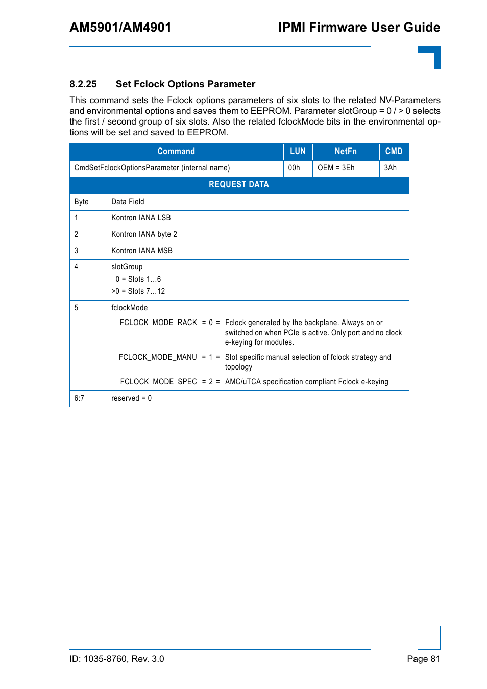 25 set fclock options parameter | Kontron AM4901 IPMI User Manual | Page 81 / 92