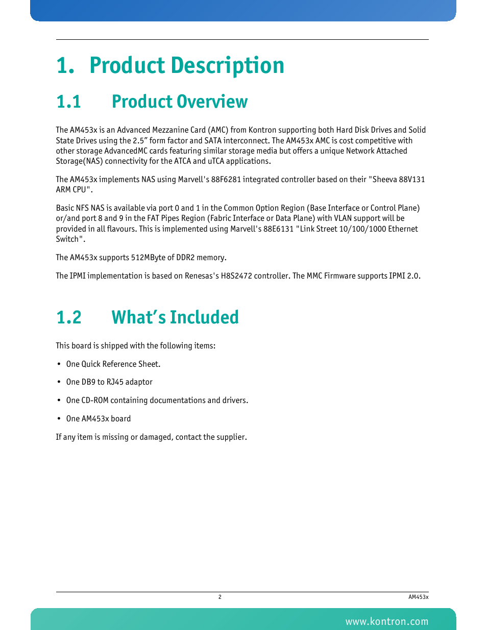 Product description, 1 product overview, 2 what’s included | 1 product overview 1.2 what’s included | Kontron AM4530 User Manual | Page 15 / 47