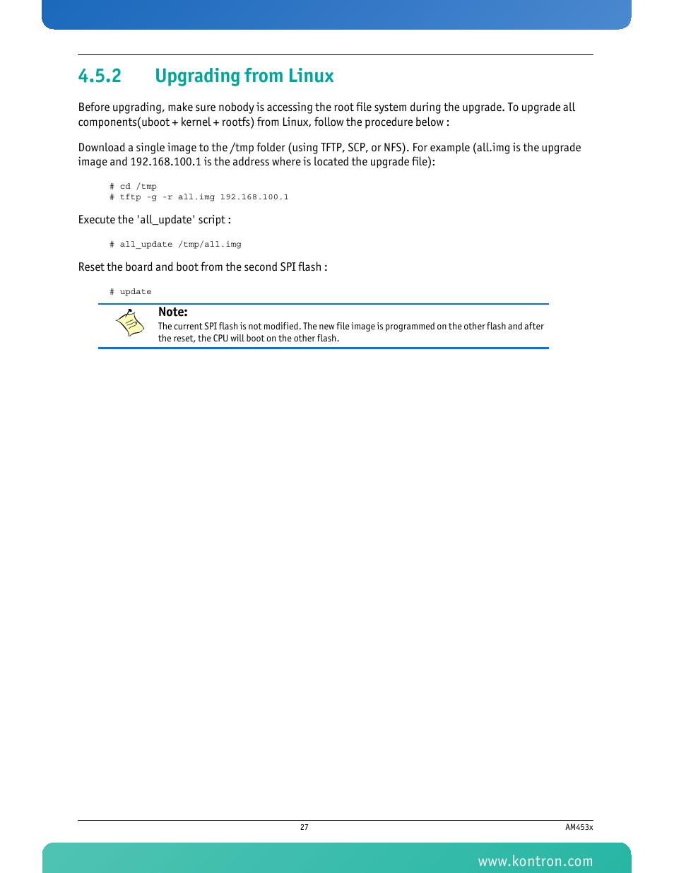 2 upgrading from linux, Upgrading from linux | Kontron AM4530 User Manual | Page 40 / 47
