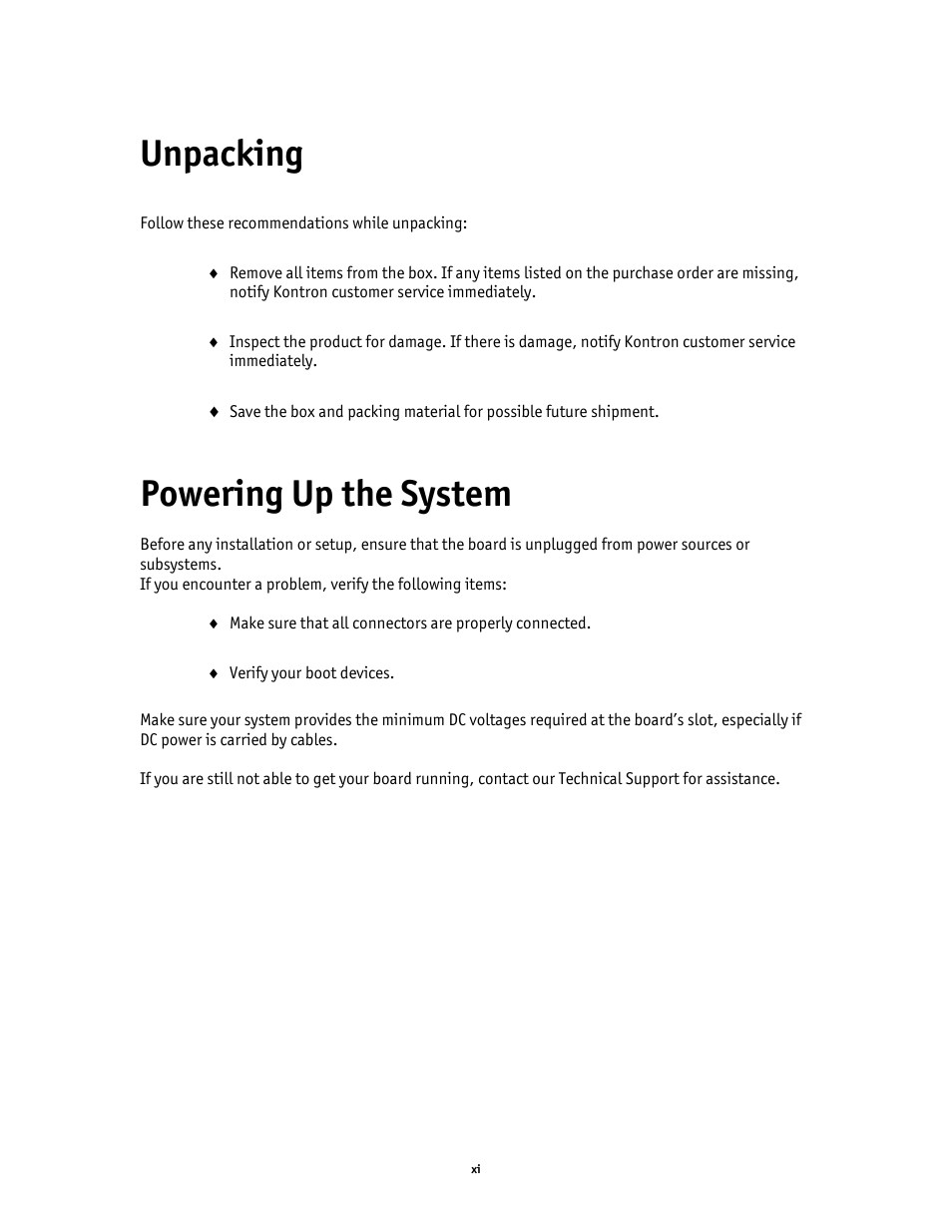 Unpacking, Powering up the system | Kontron AM4520 Manual User Manual | Page 12 / 37