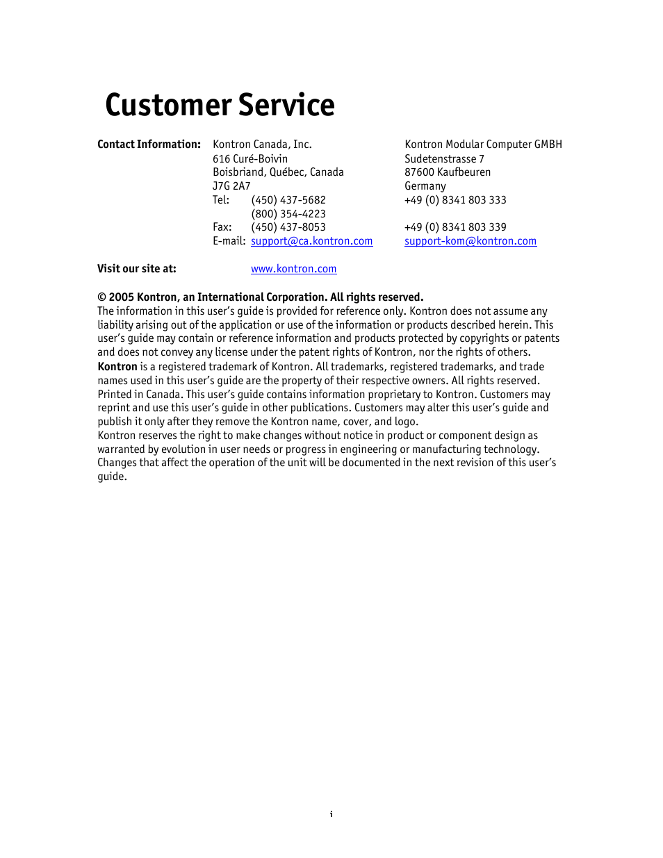 Customer service | Kontron AM4520 Manual User Manual | Page 2 / 37