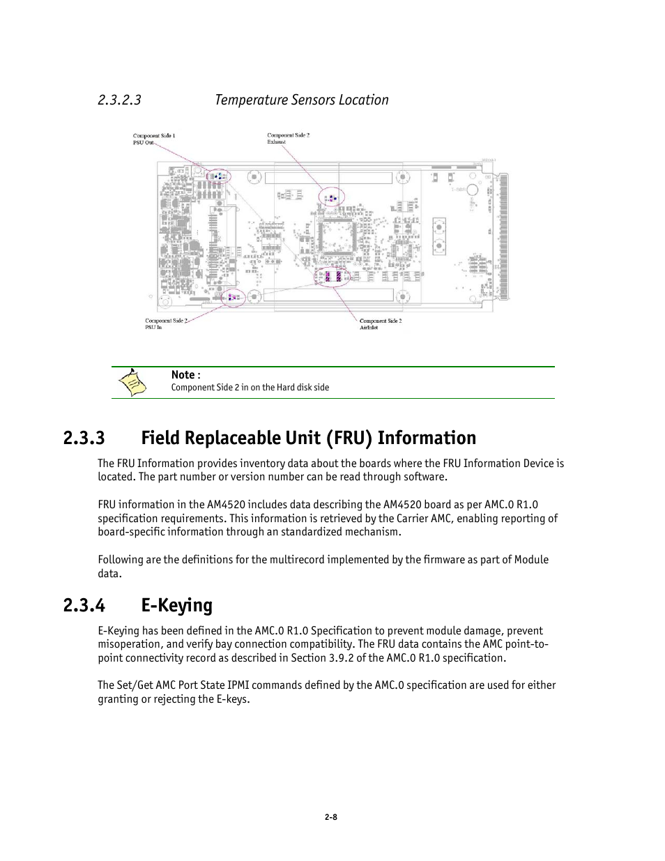 3 temperature sensors location, 3 field replaceable unit (fru) information, 4 e-keying | Kontron AM4520 Manual User Manual | Page 24 / 37