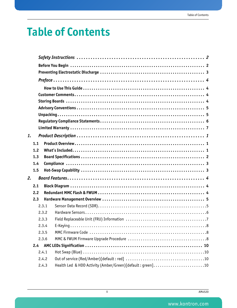 Kontron AM4520 Manual Mid-Size User Manual | Page 3 / 31