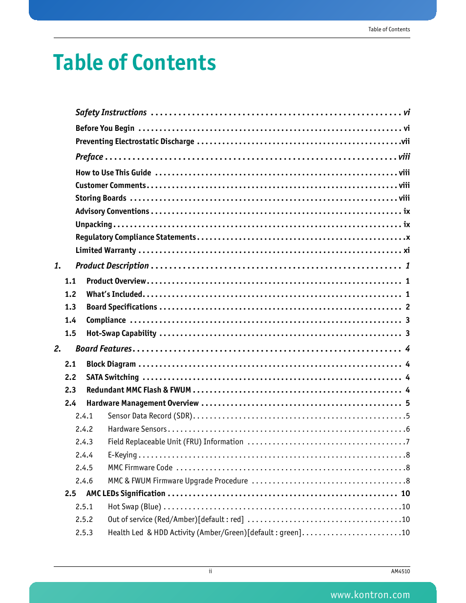 Kontron AM4510 User Manual | Page 3 / 31