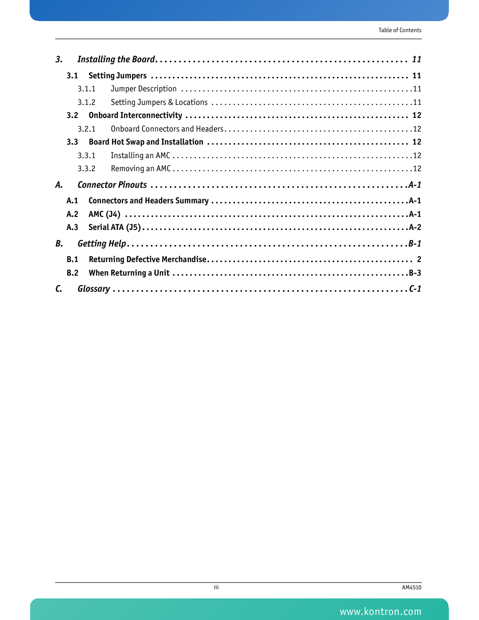 Installing the board 11 | Kontron AM4510 User Manual | Page 4 / 31