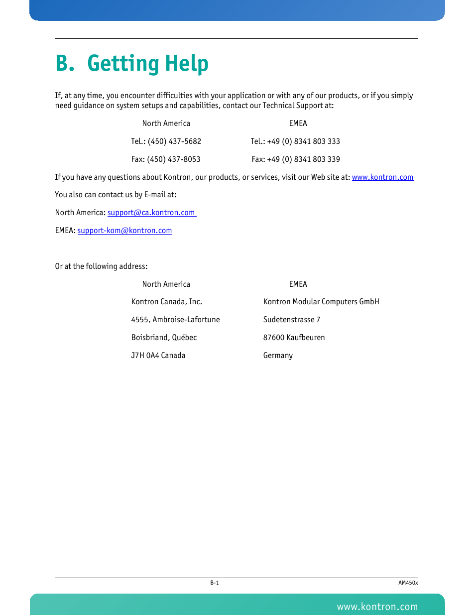 B. getting help | Kontron AM4500 User Manual | Page 27 / 31