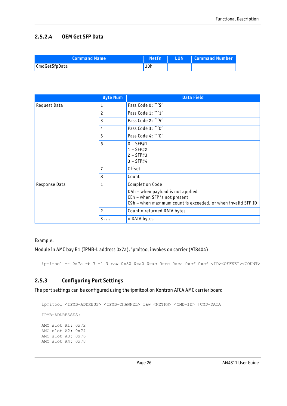 Configuring port settings, 4 oem get sfp data, 3 configuring port settings | Kontron AM4311 User Manual | Page 41 / 48