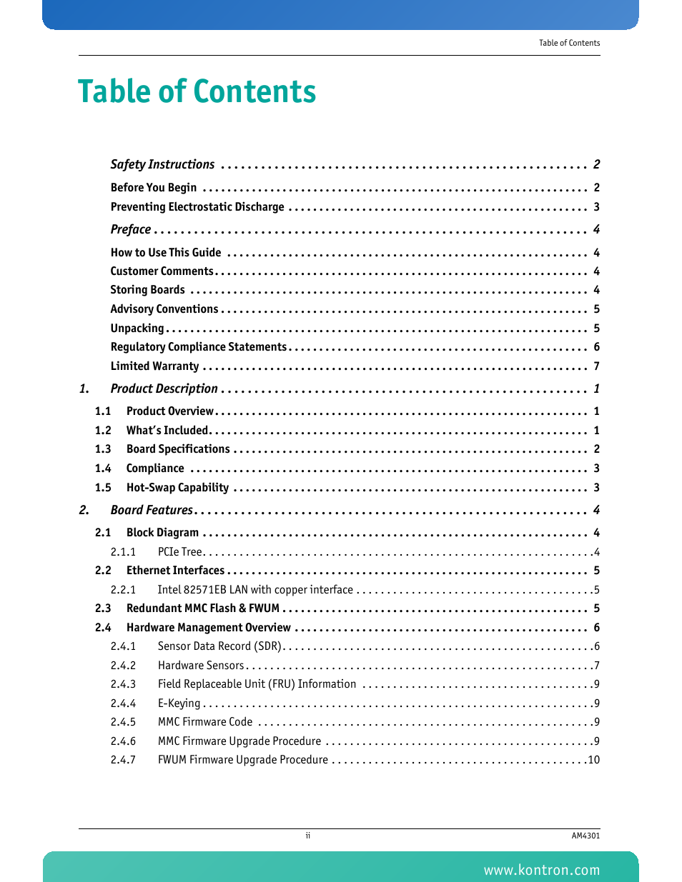 Kontron AM4301 User Manual | Page 3 / 30