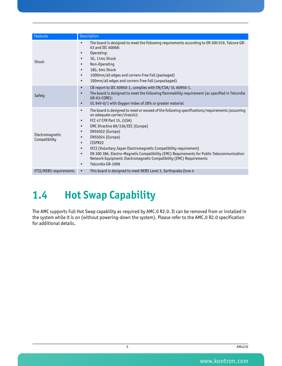 4 hot swap capability | Kontron AM4210 User Manual | Page 20 / 91