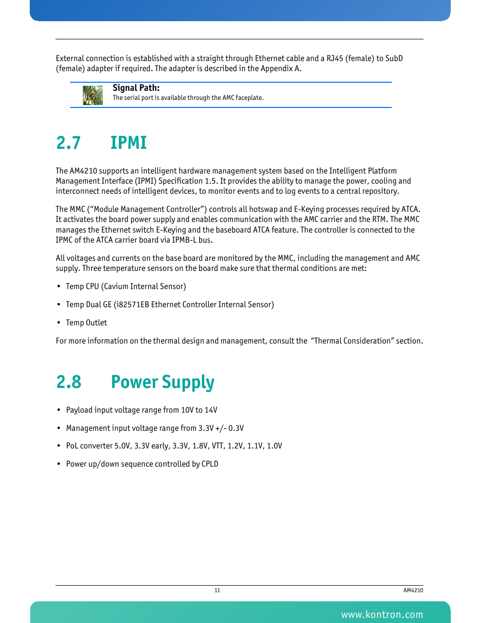 7 ipmi, 8 power supply, 7 ipmi 2.8 power supply | Kontron AM4210 User Manual | Page 26 / 91