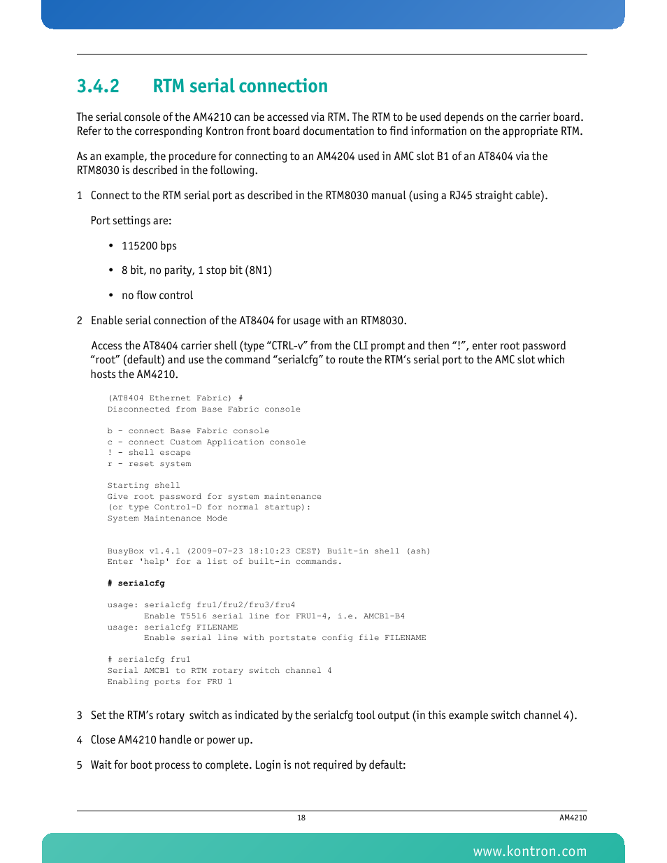 2 rtm serial connection, Rtm serial connection | Kontron AM4210 User Manual | Page 33 / 91