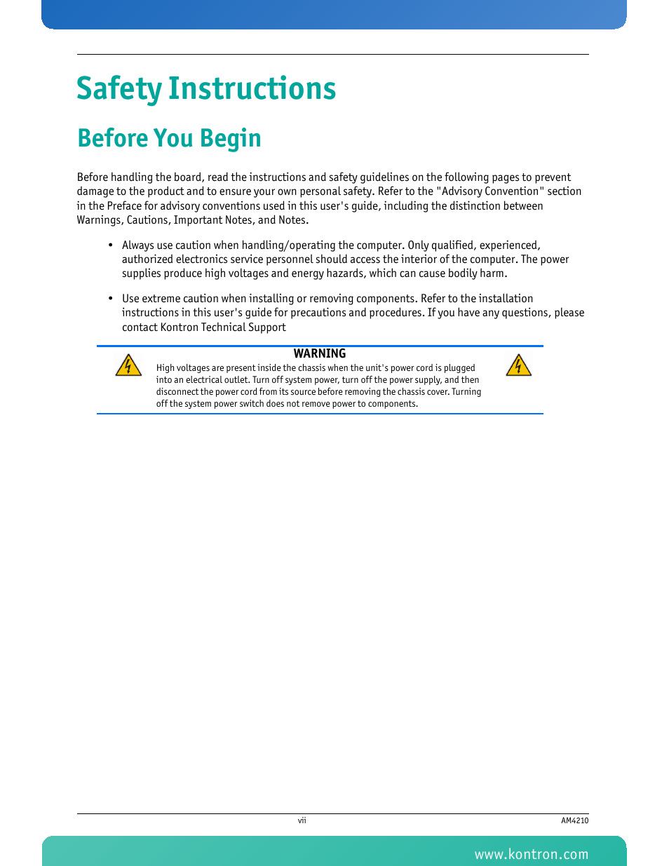 Kontron AM4210 User Manual | Page 8 / 91
