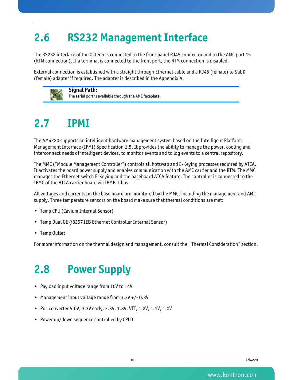 6 rs232 management interface, 7 ipmi, 8 power supply | Kontron AM4220 User Manual | Page 25 / 90