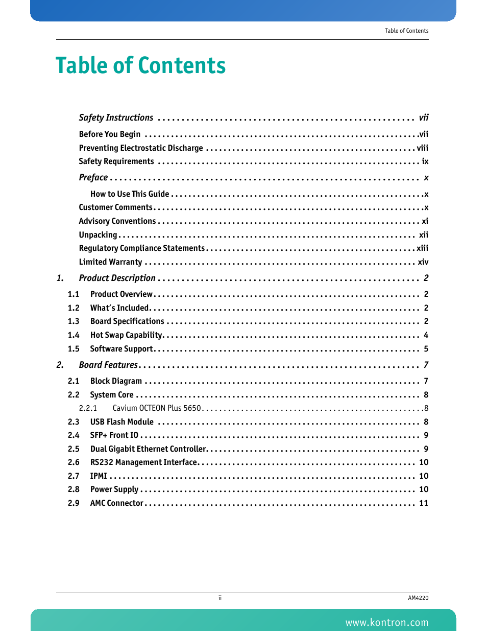 Kontron AM4220 User Manual | Page 3 / 90