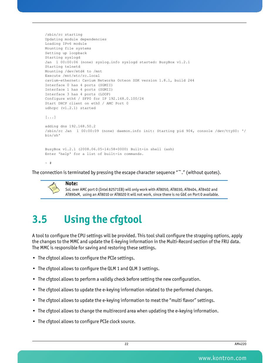 5 using the cfgtool | Kontron AM4220 User Manual | Page 37 / 90