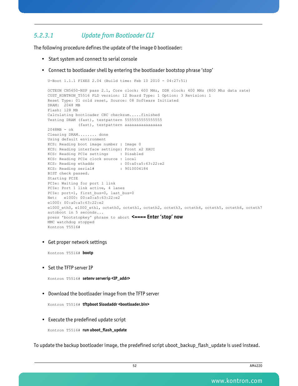 1 update from bootloader cli | Kontron AM4220 User Manual | Page 67 / 90