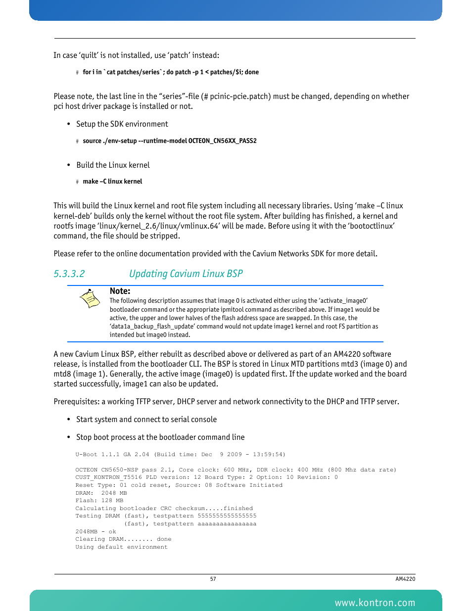 2 updating cavium linux bsp | Kontron AM4220 User Manual | Page 72 / 90