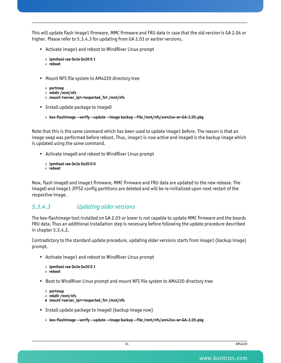 3 updating older versions | Kontron AM4220 User Manual | Page 76 / 90